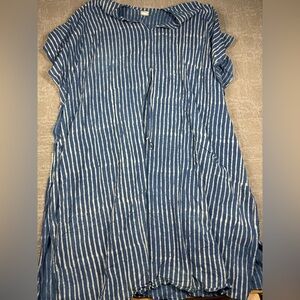 House Of Sundar 100% Cotton Blue Striped Boho Flowy Beachy Vacation Dress OS